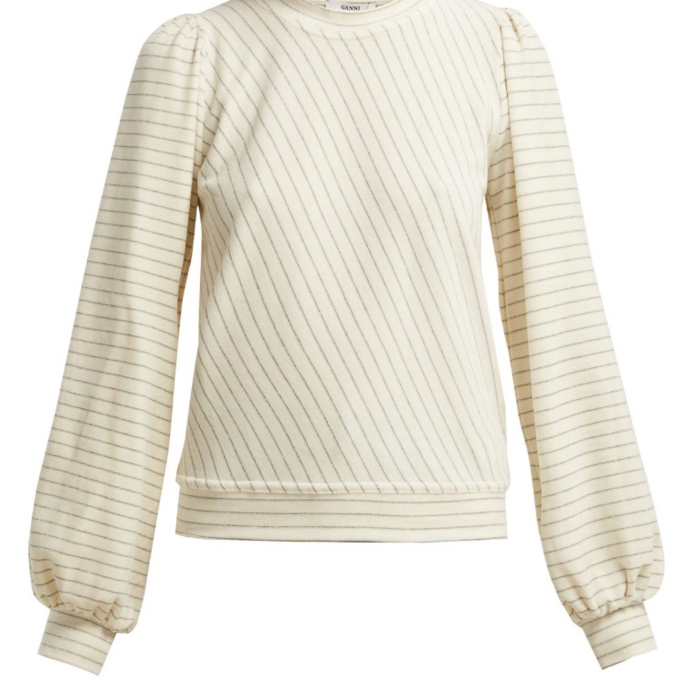 Ganni Harley Striped Cotton-Blend Velour Sweater Size 38 - Picture 5 of 8